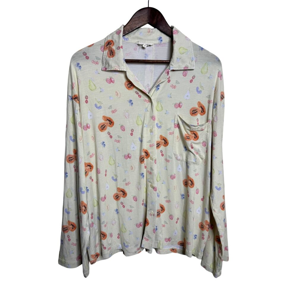 Djerf Avenue Go Slow Shirt Fruit Print Papaya Strawberry Cottagecore S